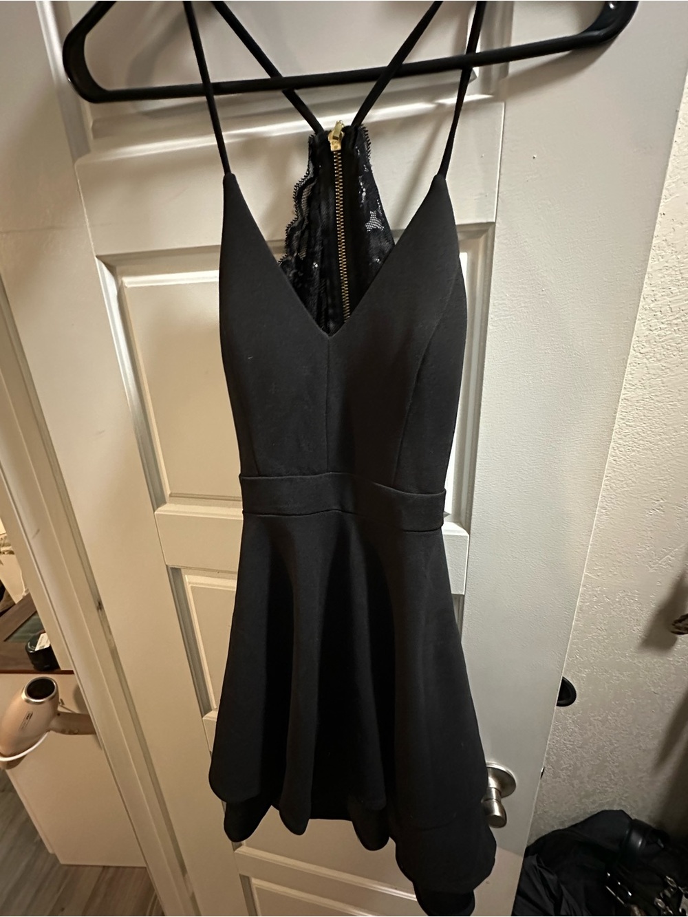 B Darlin Black Lace-Back V-Neck Mini Dress